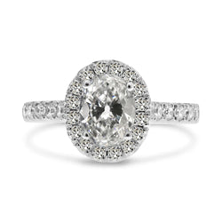 Halo Ring Round & Oval Old European Real Natural Earth Mined Diamond White Gold 6.50 Carats