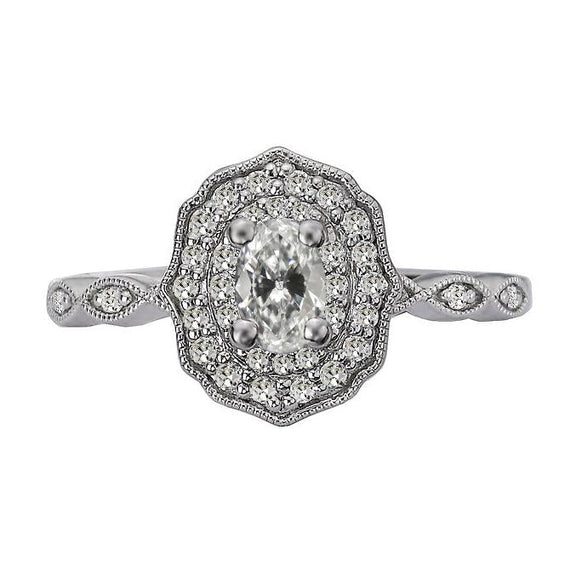 Halo Ring Round & Oval Old Mine Cut Natural Diamond Flower Style 4 Carats