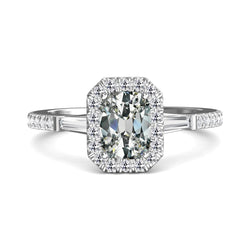 Halo Ring Tapered Baguette & Oval Old Mine Cut Real Natural Earth Mined Diamond 5 Carats