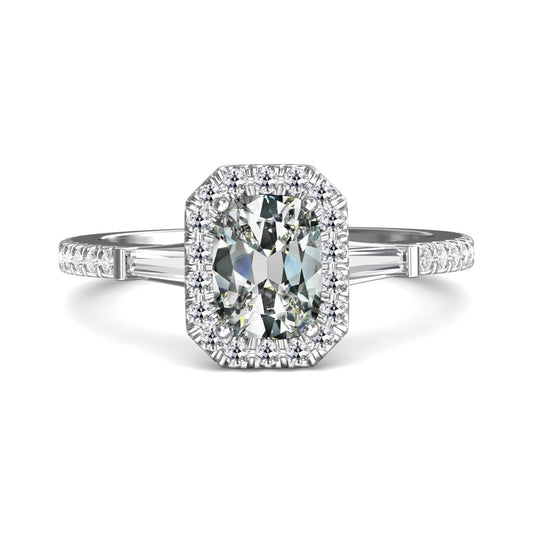 Halo Ring Tapered Baguette & Oval Old Mine Cut Real Diamond 5 Carats