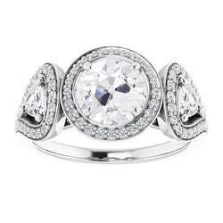 Halo Ring Trillion & Round Real Old Miner Natural Earth Mined Diamonds Prong Set 7.75 Carats