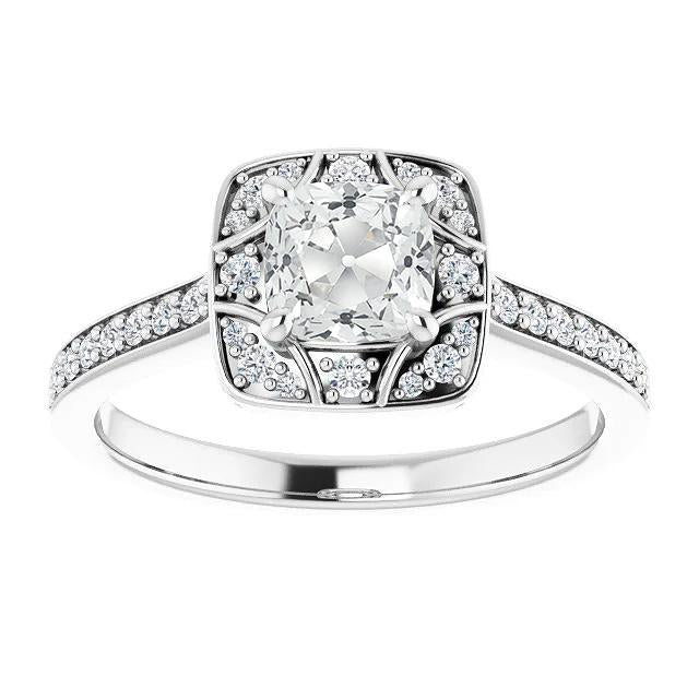 Halo Ring With Accents Cushion Old Cut Genuine Diamond Prong Set 5.50 Carats