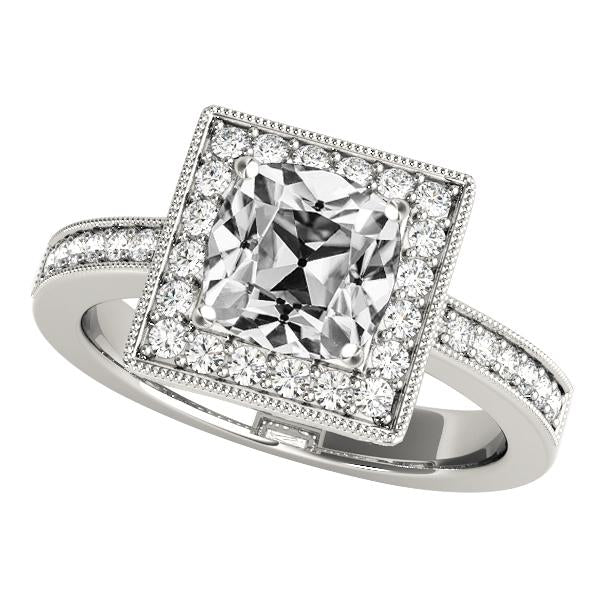 Halo Ring With Accents Cushion Old Mine Cut Natural Diamond White Gold 7.50 Carats