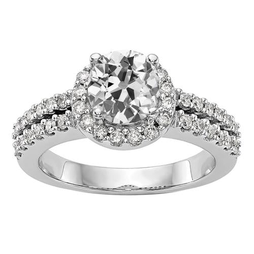 Halo Ring With Accents  Double-Row Round Old Mine Cut Real Diamond 4 Carats