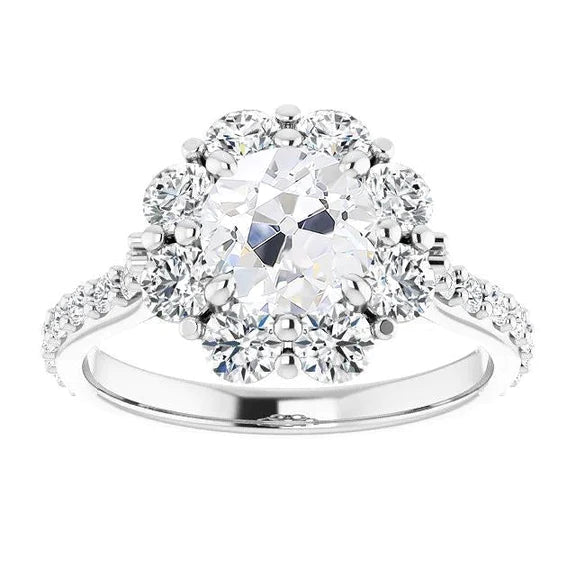 Halo Ring With Accents Old Cut Genuine Diamond Prong Set 9.50 Carats Gold