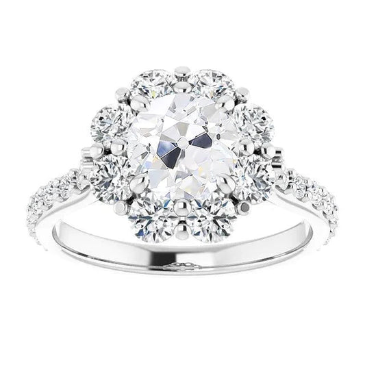 Halo Ring With Accents Old Cut Genuine Diamond Prong Set 9.50 Carats Gold