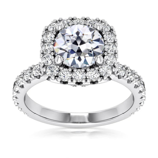 Halo Ring With Accents Old Mine Cut Real Diamond Fishtail Set 8 Carats