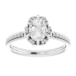 Halo Ring With Accents Oval Old Cut Genuine Natural Earth Mined Diamond 6 Prong Set 4.50 Carats