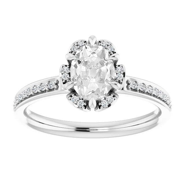 Halo Ring With Accents Oval Old Cut Genuine Diamond 6 Prong Set 4.50 Carats