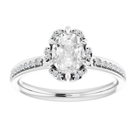 Halo Ring With Accents Oval Old Cut Genuine Diamond 6 Prong Set 4.50 Carats