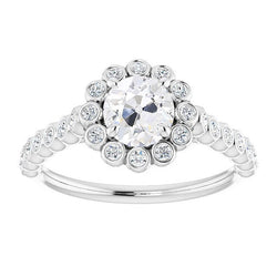 Halo Ring With Accents Real Old Cut Round Diamonds Bezel Prong Set 5 Carats