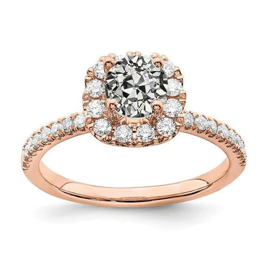 Halo Ring With Accents Round Old Miner Genuine Diamond 3.25 Carats Rose Gold