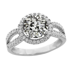 Halo Ring With Accents Round Old Miner Natural Diamond Split Shank 4 Carats