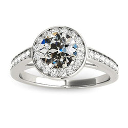Halo Ring With Accents Round Old Miner Real Diamond 4 Carats Cathedral Set