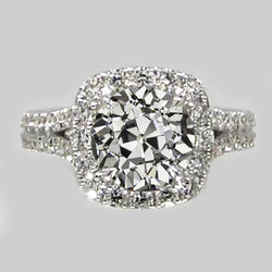 Halo Ring With Accents Round Old Miner Real Natural Earth Mined Diamond Split Shank 4.50 Carats