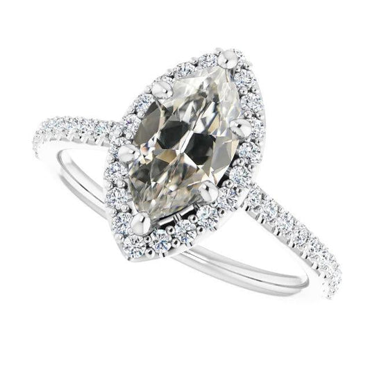 Halo Ring With Accents Round & Marquise Old Miner Real Diamond 7.25 Carats