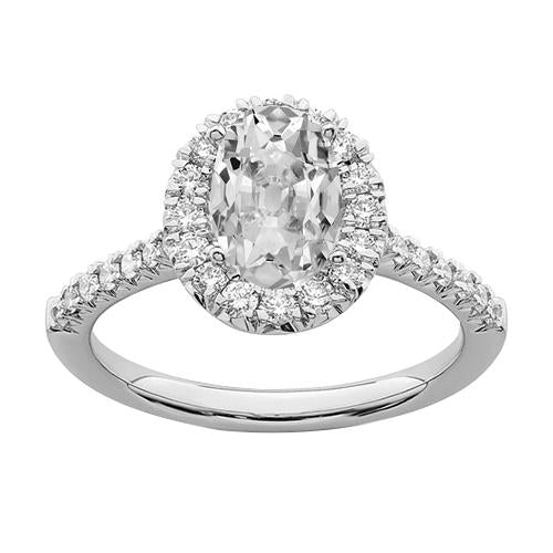 Halo Ring With Accents Round & Oval Old Cut Real Diamond 4 Carats Gold