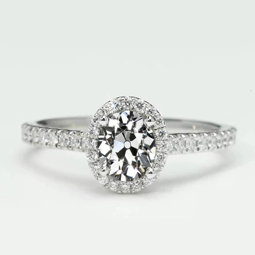 Halo Ring With Accents Round & Oval Old Mine Cut Real Diamond 3.50 Carats