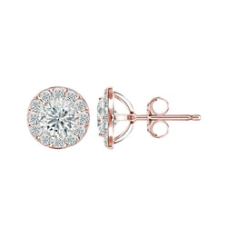 Halo Rose Gold 14K Sparkling 3.50 Carats Natural Diamonds Lady Studs Earrings