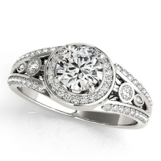 Halo Round Brilliant Genuine Diamond Engagement Fancy Ring 1.75 Carat WG 14K