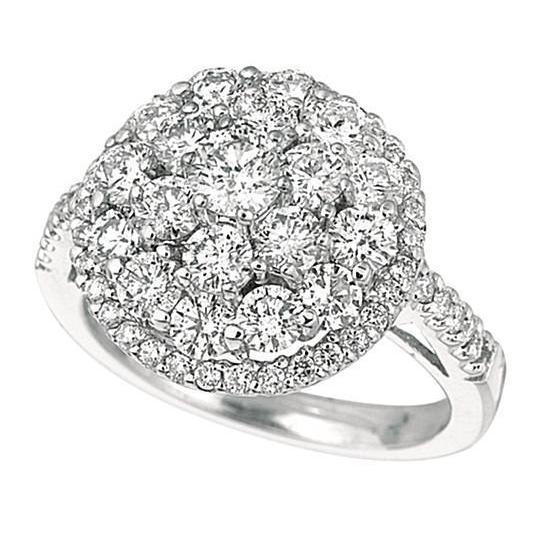 Halo Round Brilliant Genuine Diamond Prong Setting Ring 2.59 Carat WG 14K