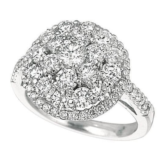 Halo Round Brilliant Genuine Diamond Prong Setting Ring 2.59 Carat WG 14K