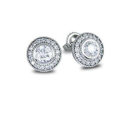 Halo Round Cut 2.34 Carats Genuine Diamonds Studs Earrings White Gold