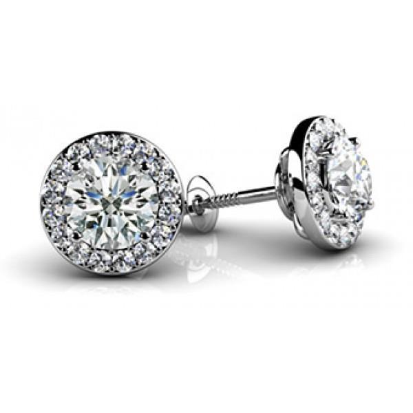 Halo Round Cut Accent Natural Diamond Stud Earring 1.82 Carats White Gold 14K