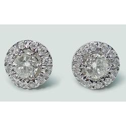 Halo Round Cut Natural Diamond Stud Earring 3.20 Ct. White Gold Jewelry