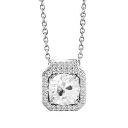 Antique Cushion Fine Diamond Drop Pendant 3 ct – 14 Karat White