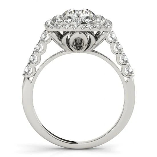 Halo Round Genuine Diamond Engagement Ring 1.50 Carats White Gold 14K