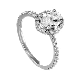 Halo Round Genuine Diamond Ring Oval Shape With Accent 1.95 Carat White Gold 14K