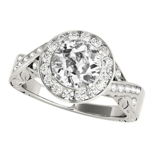 Halo Round Genuine Old Cut Diamond Ring Twisted Style 5.25 Carats Jewelry