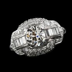 Halo Round Natural Earth Mined Diamond Baguette Ring Old European Antique 4.50 Carats