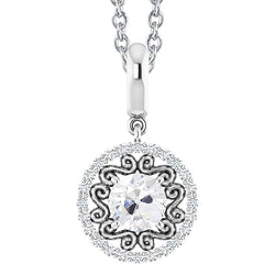 Halo Round Natural Diamond Pendant Old Mine Cut 2.50 Carats With Gold Chain