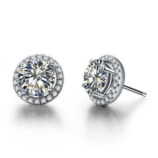 Halo Round Natural Diamond Stud Earrings Prong Set 2.20 Carat White Gold 14K