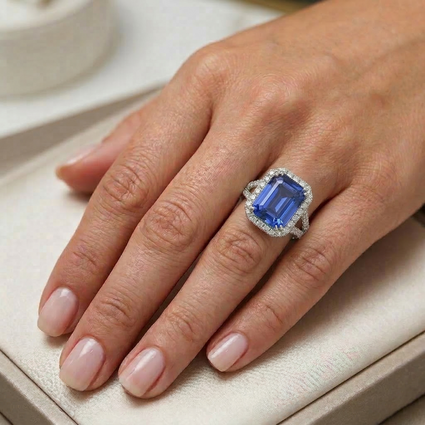 Halo Round Natural Earth Mined Diamond ( Not Lab Grown ) & Ceylon Sapphire Engagement Ring 11.75 Carats