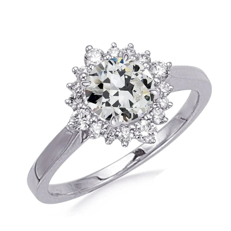 Halo Round Old Cut Real Diamond Anniversary Ring Flower Style 4 Carats