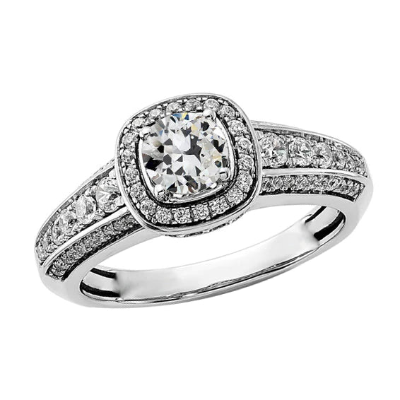 Halo Round Old Cut Real Diamond Ring 4 Prong Set Gold 3.50 Carats