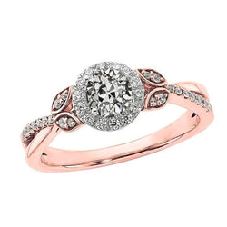 Halo Round Old Cut Real Natural Earth Mined Diamond Ring Leaf Style Split Shank 2.50 Carats