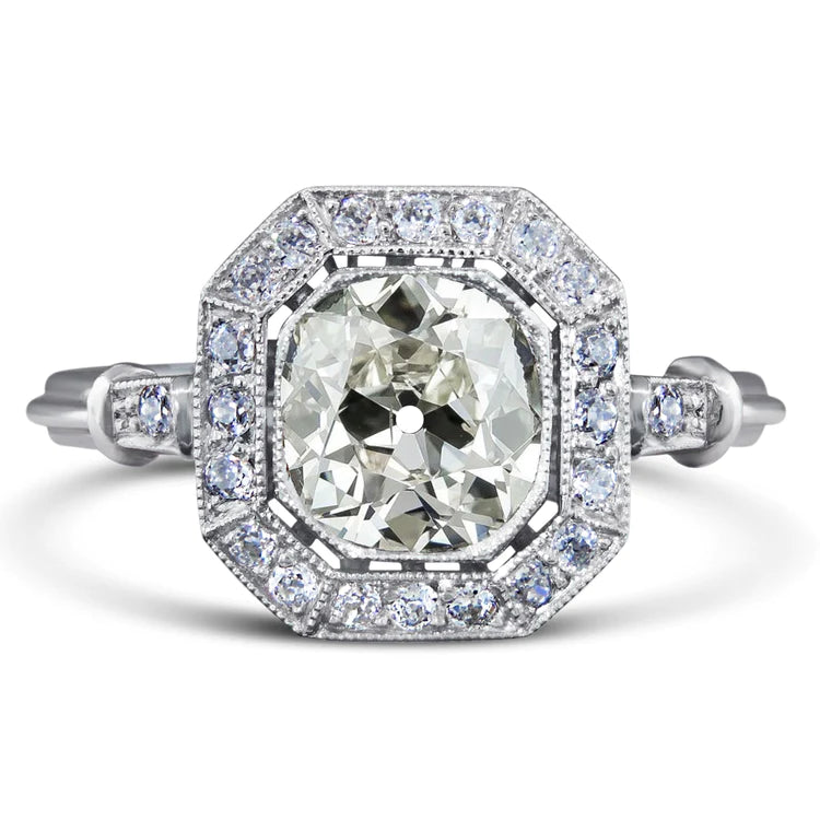 Halo Round Old Cut Real Diamond Ring Vintage Style Gold 4.75 Carats