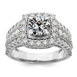 Halo Round Old Cut Real Natural Earth Mined Diamond Ring With Triple Row Accents 3 Carats