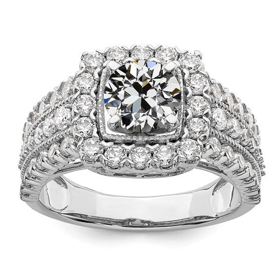 Halo Round Old Cut Real Diamond Ring With Triple Row Accents 3 Carats - Halo Ring-harrychadent.ca