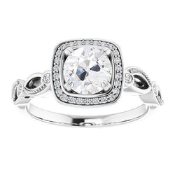 Halo Round Old Cut & Black Genuine Natural Earth Mined Diamond Lady's Ring 4.25 Carats Prong Set