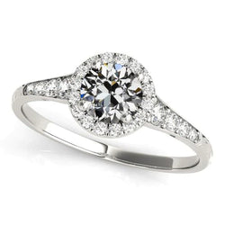 Halo Round Old European Natural Earth Mined Diamond Ring With Accents 4 Carats