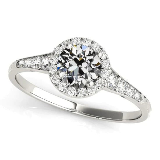 Halo Round Old European Natural Diamond Ring With Accents 4 Carats