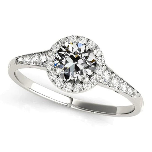 Halo Round Old European Natural Diamond Ring With Accents 4 Carats