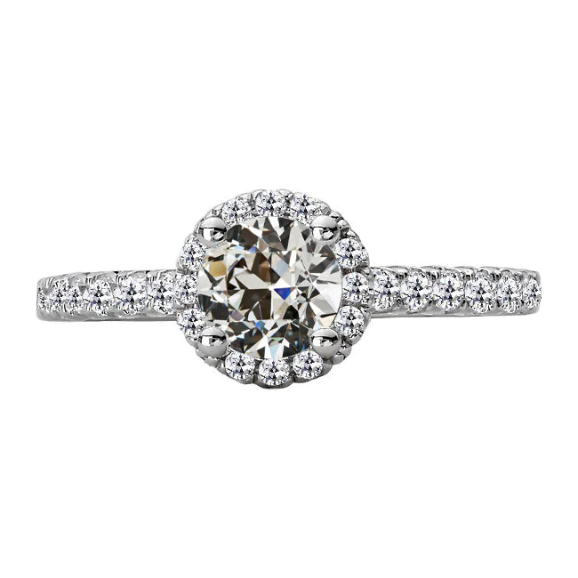 Halo Round Old European Real Diamond Ring With Accents Gold 5 Carats