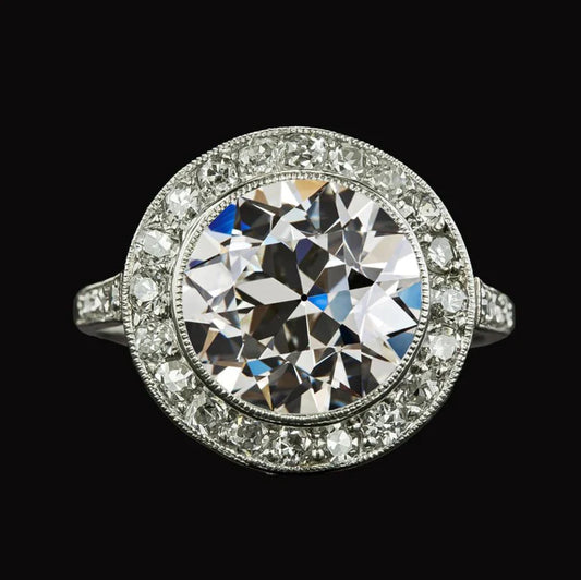 Halo Round Old Mine Cut Genuine Diamond Ring Bezel Set 5.50 Carats Jewelry