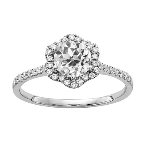 Halo Round Old Mine Cut Genuine Diamond Ring Gold Flower Style 3 Carats